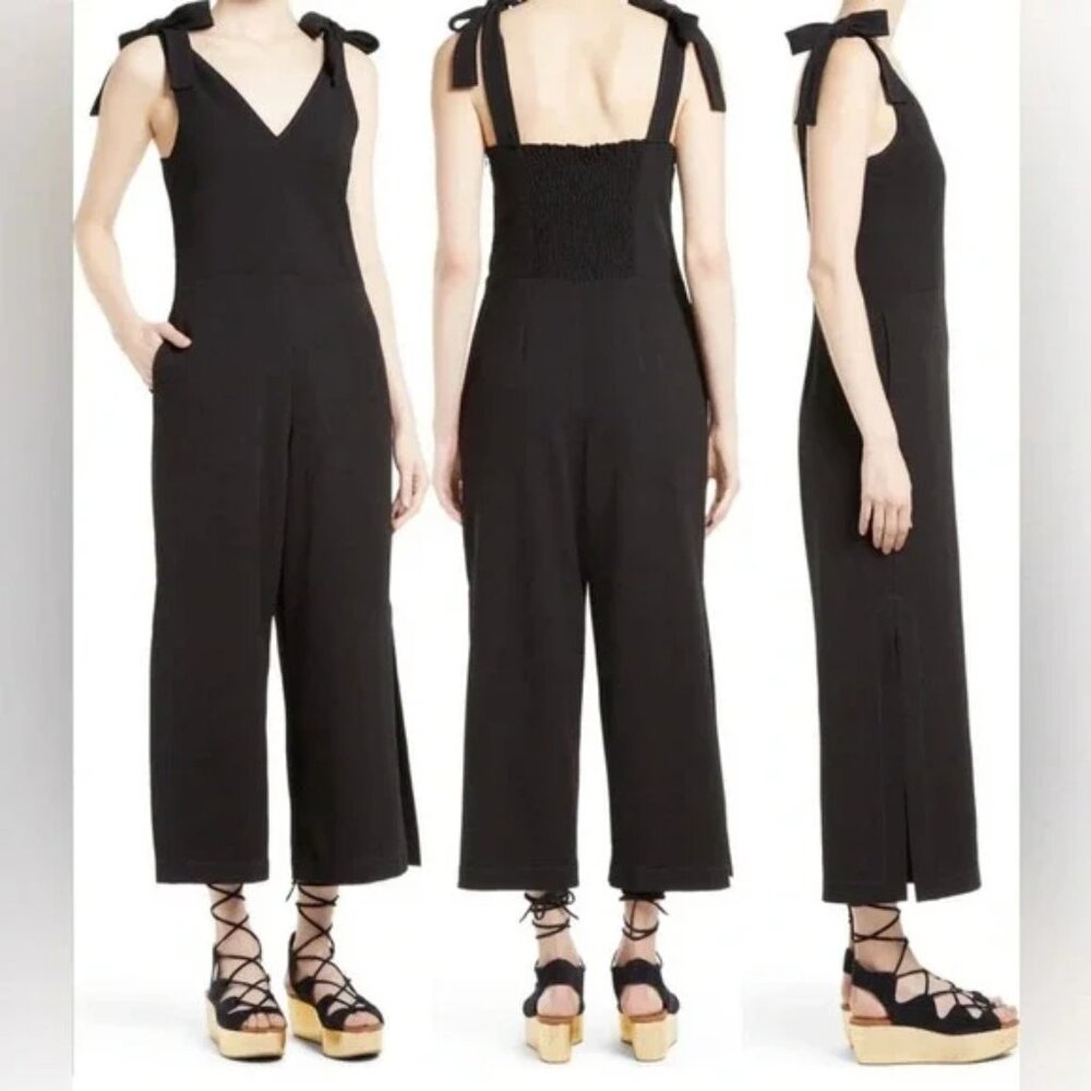 See by Chloe Small Salopette Wide Leg Cropped Jumpsuit Black Bow Strap Leg Slits
